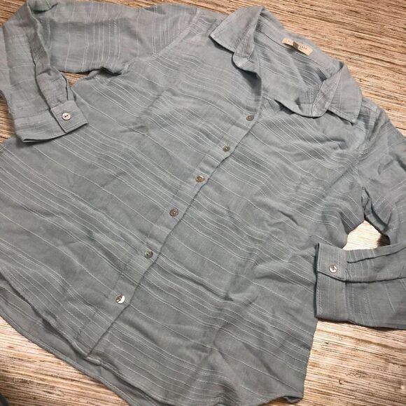 Y-327 Side Stitch soft-textured  slub Stripe Button Down Shirt  BLUE sz S - Picture 1 of 1